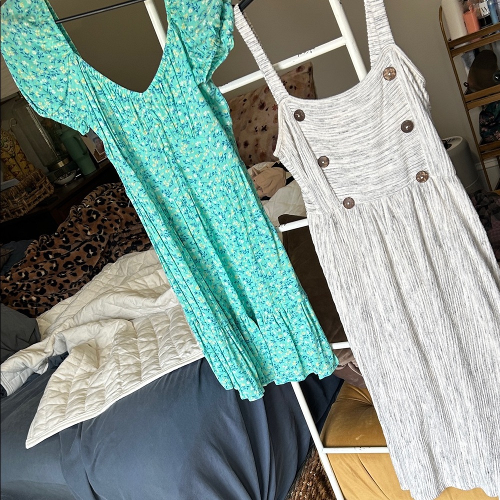 BeBop Blue Floral and Gray Button Dresses